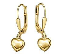 CLEVER SCHMUCK Boucles d'oreilles pendantes en forme de cœur en or - 23 mm - 8 x 8 mm - Simplement bombées - En argent sterling 925 plaqué or - Dans un étui « Ich liebe Dich »