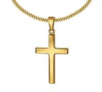 CLEVER SCHMUCK Chaîne avec pendentif croix pour enfant 15 mm simple et chaîne gourmette en argent sterling 925 plaqué or dans un étui en forme de croix