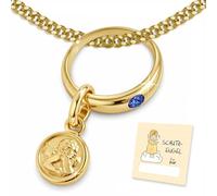 CLEVER SCHMUCK Chaîne de baptême dorée avec ange gardien - Anneau de baptême bleu avec chaîne gourmette de 36 cm - En argent sterling 925 plaqué or - Dans un étui de baptême