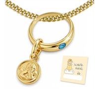 CLEVER SCHMUCK Chaîne de baptême dorée avec ange gardien - Anneau de baptême bleu clair avec chaîne gourmette de 36 cm - En argent sterling 925 plaqué or - Dans un étui de baptême