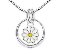 Clever Schmuck Chaîne de baptême pour Fille avec Pendentif Marguerite, Anneau de baptême Ø 12 mm, Fleur Ø 5 mm, zircone Blanc et chaîne Venezia 36 cm, Argent Sterling 925 pour Fille dans Un étui Rose