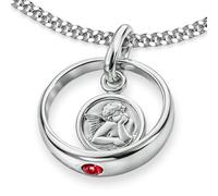 CLEVER SCHMUCK Chaîne de baptême pour fille - Diamètre : 12 mm - Avec ange gardien rond - Oxyde de zirconium rouge ru haîne gourmette en argent sterling 925 - 34 cm - Dans un étui blanc, Zircone
