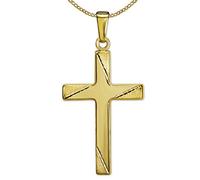 CLEVER SCHMUCK Chaîne en or avec pendentif en forme de croix de 24 mm - Chaîne gourmette de 45 cm - Or 333 8 carats - Dans un étui en forme de croix, Or