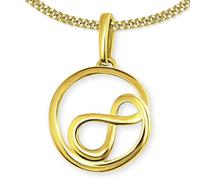 CLEVER SCHMUCK Chaîne en or avec signe infini de 15 mm avec zircons et chaîne gourmette de 45 cm en argent sterling 925 plaqué or dans un étui crème