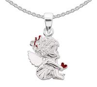 CLEVER SCHMUCK Collier avec pendentif ange gardien 15 mm avec cœur attendant accroupi, partie rouge et blanc, chaîne en argent sterling 925 de 42 cm, pour fille dans un étui à bijoux, Brillant