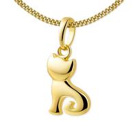 CLEVER SCHMUCK Collier avec pendentif chat avec anneau et chaîne gourmette 45 cm en argent sterling 925 plaqué or dans un étui à bijoux