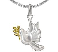 CLEVER SCHMUCK Collier avec pendentif colombe de la paix 15 mm avec branche partiellement dorée et chaîne gourmette de 45 cm en argent sterling 925 dans un étui blanc, carton