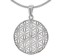 CLEVER SCHMUCK Collier avec pendentif fleur de vie rond Ø 25 mm Chaîne gourmette 50 cm en argent sterling dans un étui à bijoux, Brillant