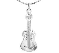 CLEVER SCHMUCK Collier avec pendentif guitare folk 22 mm + chaîne gourmette 45 cm en argent sterling 925 avec étui crème