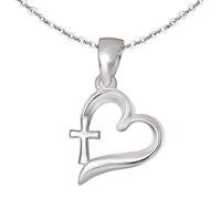 CLEVER SCHMUCK Collier croix dans un cœur 12 mm simple & fine chaîne ancre 40 cm pour enfants première communion confirmation en argent sterling 925 dans un étui en forme de croix, Métal