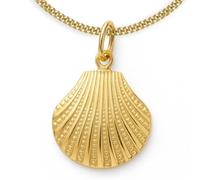 CLEVER SCHMUCK Collier doré avec pendentif coquillage 15 mm en plastique avec chaîne gourmette de 45 cm en argent sterling 925 plaqué or dans un étui à bijoux