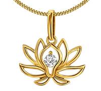 Clever Schmuck Collier doré pour femme avec pendentif fleur de lotus 17 x 12 mm 1 zircone et chaîne gourmette de 45 cm en argent sterling 925 plaqué or, Plaqué or, Zircone cubique