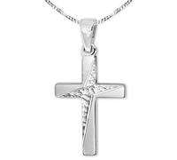 CLEVER SCHMUCK Collier en forme de croix de 21 mm avec 4 étoiles à motifs - Chaîne gourmette de 45 cm en argent sterling 925 - Dans un étui à bijoux