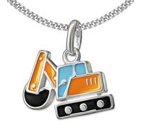 CLEVER SCHMUCK Collier pour enfant avec petite pelleteuse, 14 x 8 mm, en argent sterling 925 laqué jaune, bleu, chaîne gourmette de 40 cm, dans un étui à bijoux crème