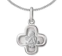CLEVER SCHMUCK Collier pour enfant et femme avec pendentif en forme de croix avec ange - 11 mm - Dos arrondi - Dieu vous protège - Chaîne gourmette de 42 cm - En argent sterling 925 - Dans un étui à