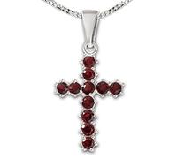 CLEVER SCHMUCK Collier pour femme avec pendentif en forme de croix élégante de 19 mm avec pierre précieuse grenat rouge foncé chaîne gourmette 45 cm en argent sterling 925 dans un étui à bijoux