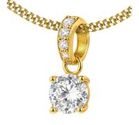 CLEVER SCHMUCK Collier pour femme avec pendentif en zircone + chaîne gourmette de 45 cm en argent sterling 925 plaqué or dans un étui à bijoux crème