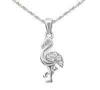 CLEVER SCHMUCK Collier pour femme avec pendentif flamant rose 15 mm avec zircones et chaîne Singapour 45 cm en argent sterling 925 dans un étui blanc, Métal, Zircone cubique