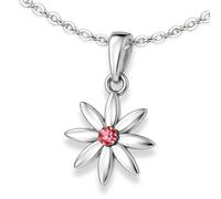 CLEVER SCHMUCK Collier pour fille avec pendentif en forme de fleur en forme de fleur en oxyde de zirconium rouge - Chaîne fine ancre - En argent sterling 925 - 40 cm - Dans un étui à bijoux