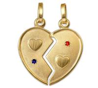 Clever Schmuck déjà geteilter Pendentifs en forme de coeur 16 x 18 mm intérieur Mat avec 2 brillant décoré de coeur et pierre ru t safirblau 333 or 8 cts dans un étui