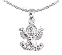 CLEVER SCHMUCK Ensemble collier pour enfant en argent sterling 925 avec pendentif ange joyeux assis et forme figurée et chaîne en forme d'hérisson 40 cm dans un étui blanc, Brillant