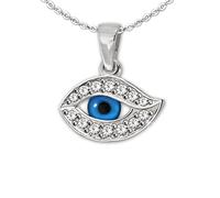 Clever Schmuck Ensemble de très petits pendentifs pour femme,Œil visible,8x14 mm,Avec de nombreux zircons blancs brillants,Avec chaîne fine,Ancre de 45 cm,En argent sterling 925,Dans un étui bleu