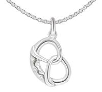 CLEVER SCHMUCK Ensemble pendentif bretzel en argent 16 x 12 mm avec 5 zircones en miette de sel et chaîne en argent sterling 925 dans un emballage à bijoux, Brillant, Zircon cubique