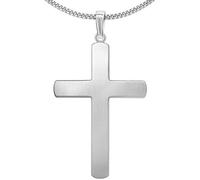 CLEVER SCHMUCK Ensemble pendentif en argent avec grande croix géante 55 x 37 mm mat simple, large poutre, boucle brillante et chaîne gourmette de 80 cm en argent sterling 925 dans un étui noir, Argent
