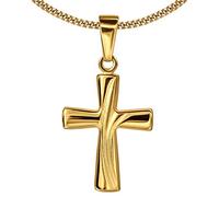 CLEVER SCHMUCK Ensemble pendentif en forme de croix élégante de 17 mm avec 3 arcs incurvés en or 333 8 carats et chaîne gourmette plaquée or de 40 cm dans un étui croix sable, Or jaune