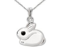 CLEVER SCHMUCK Ensemble pendentif lapin en argent pour enfant 12 x 11 mm fourrure blanche laquée yeux noirs brillants avec chaîne ancre 40 cm en argent sterling 925 pour enfants, Brillant, en partie