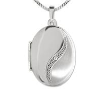 CLEVER SCHMUCK Ensemble pendentif médaillon ovale 21 mm en argent sterling 925 avec zircone et chaîne gourmette de 45 cm en argent sterling 925 dans un étui à bijoux