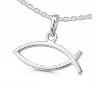 CLEVER SCHMUCK Ichthys - Collier 7 x 18 mm horizontal simple avec symbole Jésus poisson et chaîne à maillons ronds de 45 cm en argent sterling 925 dans un emballage cadeau