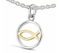 CLEVER SCHMUCK Ichty Collier avec pendentif Ichthys dans un anneau Ø 11 mm partiellement plaqué or & chaîne Erbs 42 cm en argent sterling 925 dans un étui blanc, Brillant