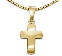 CLEVER SCHMUCK Mini pendentif en or - Petite croix simple - 12 mm - Satiné et légèrement bombé - Or 333 8 carats - Chaîne vénitienne plaquée or de 36 cm - Dans un étui à bijoux, Or jaune, Pas de gemme