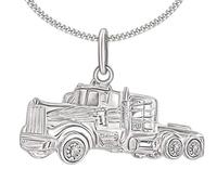 Clever Schmuck parure de bijoux, pendentif camion de 30 x 13 mm brillant avec chaîne gourmette de 60 cm en argent sterling 925, dans un étui à bijoux