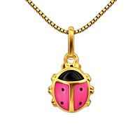 Clever Schmuck Parure en or 333 véritable pour enfant comprenant chaîne Venezia de 38 cm et pendentif en forme de coccinelle peint en rose et noir Doré