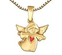CLEVER SCHMUCK Pendentif ange gardien avec cœur rouge en or 333 8 carats avec chaîne plaquée or Venezia 36 cm dans un étui blanc, Ange et chaîne brillants, cœur laqué rouge