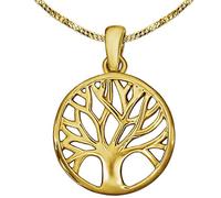 CLEVER SCHMUCK Pendentif arbre de vie - Diamètre : 14 mm - Or jaune 333 - 8 carats - Chaîne gourmette plaquée or de 42 cm - Dans un étui à bijoux