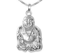 Clever Schmuck Pendentif Bouddha 23 mm mat brillant avec chaîne 50 cm - Argent 925/1000 rhodié dans un étui