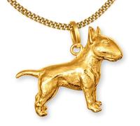 CLEVER SCHMUCK Pendentif Bullterrier en or 19 x 25 cm naturel 3D & chaîne gourmette 60 cm en argent sterling 925 plaqué or dans un étui anthracite