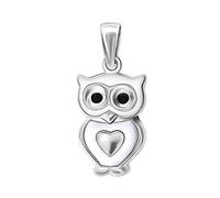 Clever Schmuck - Pendentif Chouette, yeux noirs et motif cœur, en argent