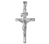 CLEVER SCHMUCK Pendentif en argent 925 avec croix de Jésus - 25 mm - Crucifix avec INRI - Forme plate brillante - En argent sterling 925 - Dans un étui à bijoux, Rhodié brillant (protégé contre le