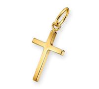 CLEVER SCHMUCK Pendentif en forme de croix dorée pour enfant - 15 mm - Argent sterling 925 - Cadeau de baptême - Dans un étui en forme de croix