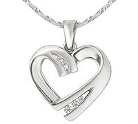 CLEVER SCHMUCK Pendentif en forme de cœur en argent 16 mm 2 x 3 zircones brillantes, partiellement mat, ouvert avec chaîne Singapour 45 cm en argent sterling 925 dans un étui rouge « Ich liebe Dich », Combinaison mate et brillante, chaîne brillante, Zircone cubique