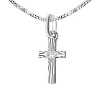 CLEVER SCHMUCK Pendentif en forme de petite croix 12 mm diamanté fermé avec chaîne gourmette de 36 cm en argent sterling 925 pour enfants dans un étui à bijoux, Argent sterling, Pas de gemme