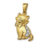 CLEVER SCHMUCK Pendentif en or élégant chat avec nœud bicolore satiné partiellement brillant en or 333 8 carats dans un étui à bijoux