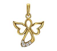 Clever Schmuck Pendentif en or pour femme - Motif ange - 15 x 14 mm - En forme de symbole infini - 4 zircones - Style simple - Intérieur ouvert - Or 333 - 8 carats - Avec étui - Couleur sable