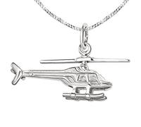 CLEVER SCHMUCK Pendentif hélicoptère en argent des deux côtés - Forme 3D brillante - Avec pales de rotor mobiles et chaîne gourmette de 45 cm - En argent sterling 925 - Dans un étui blanc, Brillant,