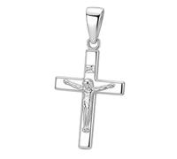 Clever Schmuck Pendentif Petite Croix 17 mm Simple forme droite avec Jésus brillant en argent sterling 925 pour enfants, femmes, jeunes