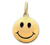 CLEVER SCHMUCK Pendentif plaqué or Ø 12 mm Smiley satiné mat, yeux et bouche noirs laqués en argent sterling 925 plaqué or, sans chaîne dans un étui à bijoux, Argent sterling